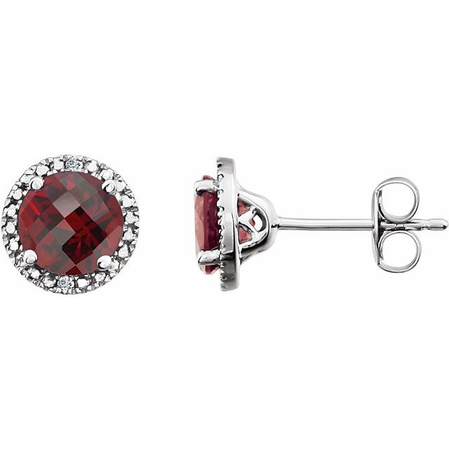.01 CTW Natural Mozambique Garnet and Diamond Earrings in Sterling Silver