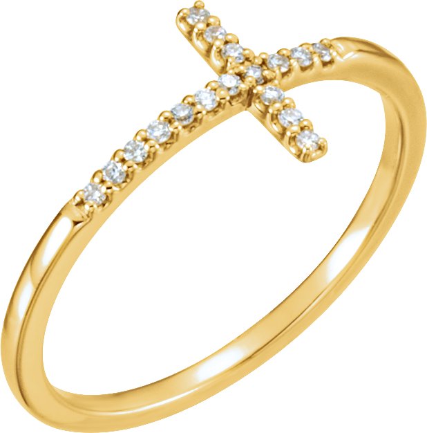 14K Gold .08 CTW Natural Diamond Sideways Cross Ring