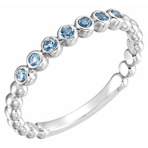 Natural Aquamarine Stackable Ring with Multi-Stone Options Crafted in 14K Gold, Silver & Platinum