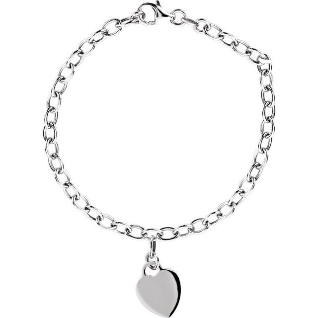 Sterling Silver Heart Charm 7.5" Bracelet