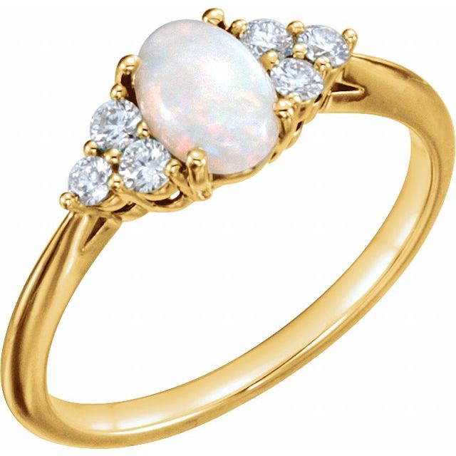 14K White Gold Oval Natural White Opal & 1/6 CTW Diamond Ring