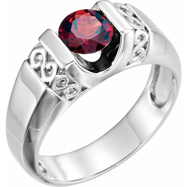 Natural Mozambique Garnet Ring | 14K Gold, Silver & Platinum | 7 Mm | Round