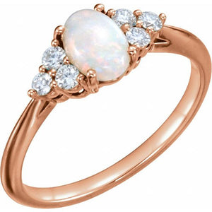 14K Gold White Opal and Natural Diamond Ring