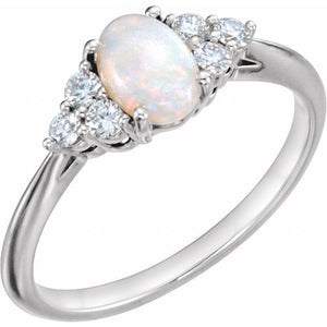 14K Gold White Opal and Natural Diamond Ring