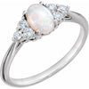 14K White Gold Oval Natural White Opal & 1/6 CTW Diamond Ring