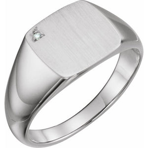 Natural Diamond Signet Ring | 14K Gold & Platinum | .0075 CTW | Round | Polished