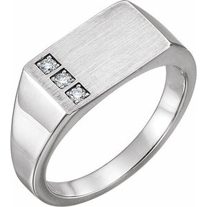 Natural Diamond Rectangle Signet Ring | 14K Gold, Silver & Platinum | 1/10 CTW