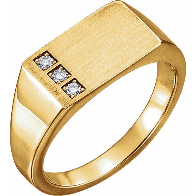 Natural Diamond Rectangle Signet Ring | 14K Gold, Silver & Platinum | 1/10 CTW