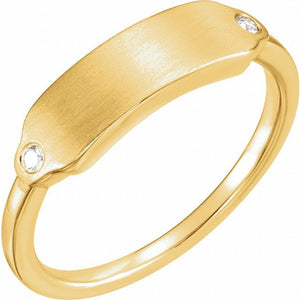14K Gold Natural Diamond Signet Ring