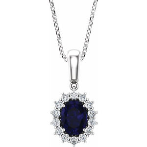 14K Gold Lab-Grown Blue Sapphire And Natural Diamond Necklace