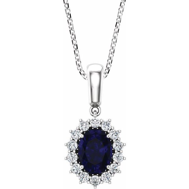 1/3 CTW Lab-Grown Blue Sapphire and Natural Diamond Oval Necklace