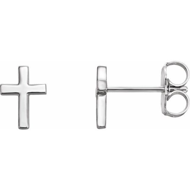 14K White Gold Cross Earring – 7.5 mm Polished Design