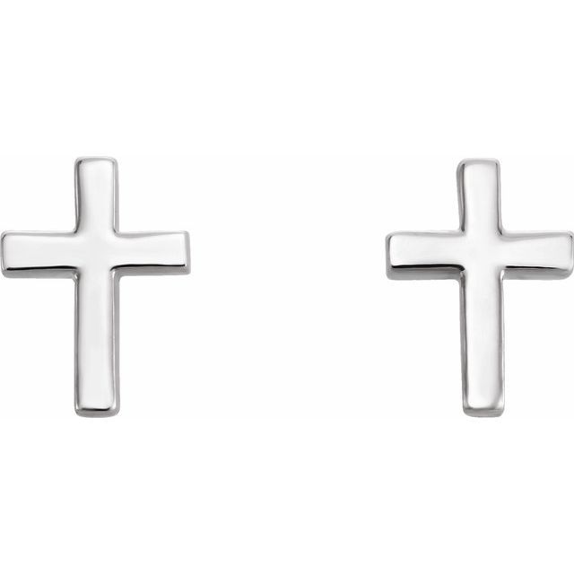 14K White Gold Cross Earring – 7.5 mm Polished Design