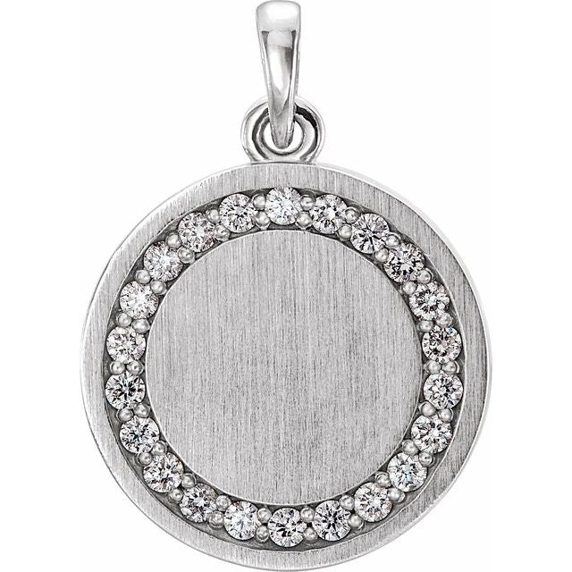 14K White Gold Engravable Pendant Necklace with 1/5 CTW Natural Diamonds, 16-18"