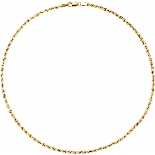 14K Yellow Gold 3 mm Rope 16" Chain - Elegant Luxury Jewelry