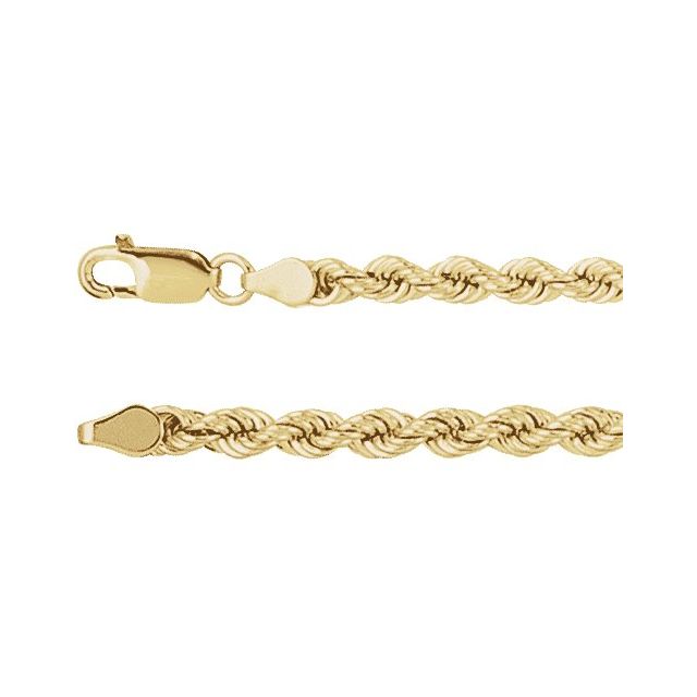 14K Yellow Gold, 4 mm 7" Rope Chain - Elegant Design