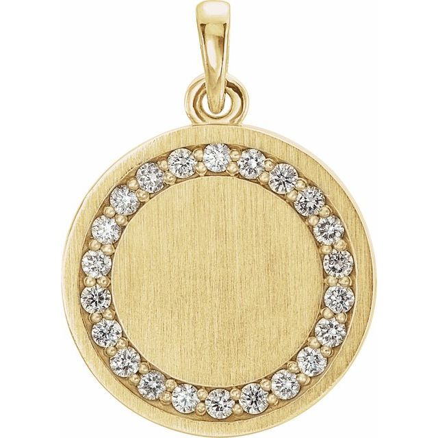 14K Gold Natural Diamond Engravable Pendant - Options Available
