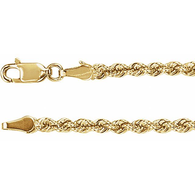 14K Yellow Gold 3 mm 7" Rope Chain - Luxury Jewelry Piece