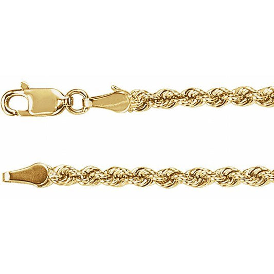 14K Yellow 3 mm Rope 7" Chain