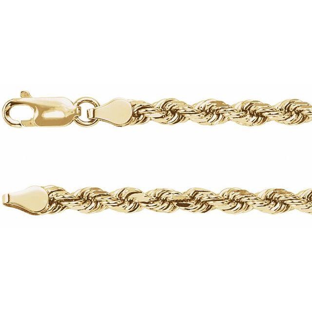 14K Yellow Gold 3.9 mm Diamond-Cut Rope Chain - 7 Inch Elegance