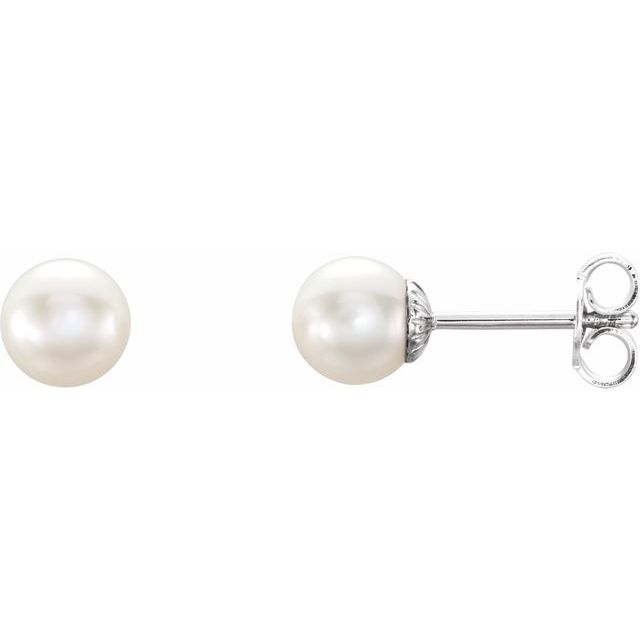 Sterling Silver 4-4.5 mm Cultured White Freshwater Pearl Earrings