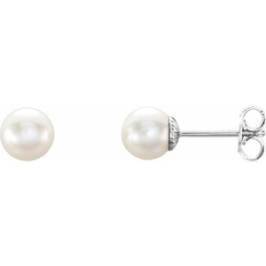 Sterling Silver 9.5-10 mm Cultured White Freshwater Pearl Earrings