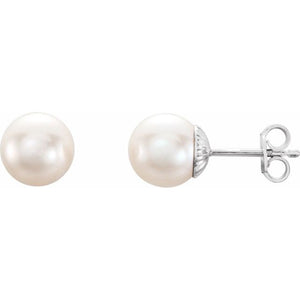 Sterling Silver 9.5-10 mm Cultured White Freshwater Pearl Earrings