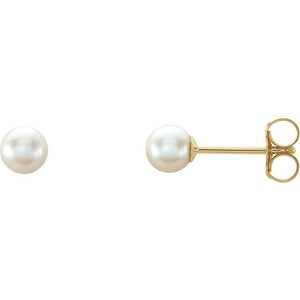14K Yellow Gold 6 mm Cultured White Akoya Pearl Earrings – Timeless Elegance