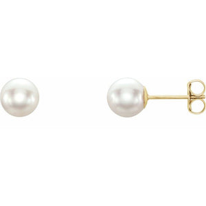 14K Yellow Gold 6 mm Cultured White Akoya Pearl Earrings – Timeless Elegance