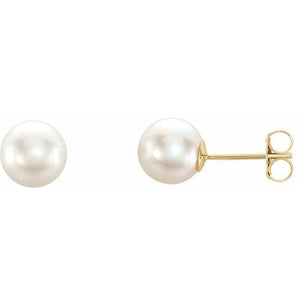 14K Yellow Gold 6 mm Cultured White Akoya Pearl Earrings – Timeless Elegance