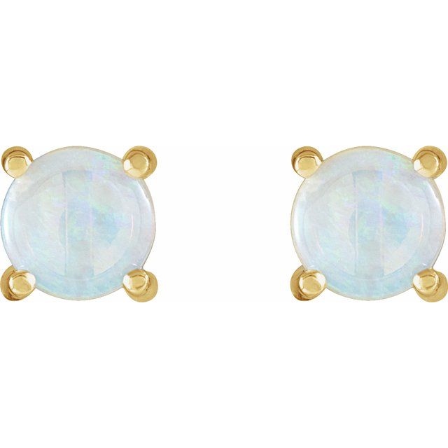 14K White 4 mm Natural White Opal Earrings