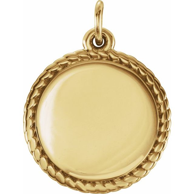 14K Gold Engravable Round Rope Pendant