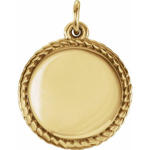14K Gold Engravable Round Rope Pendant