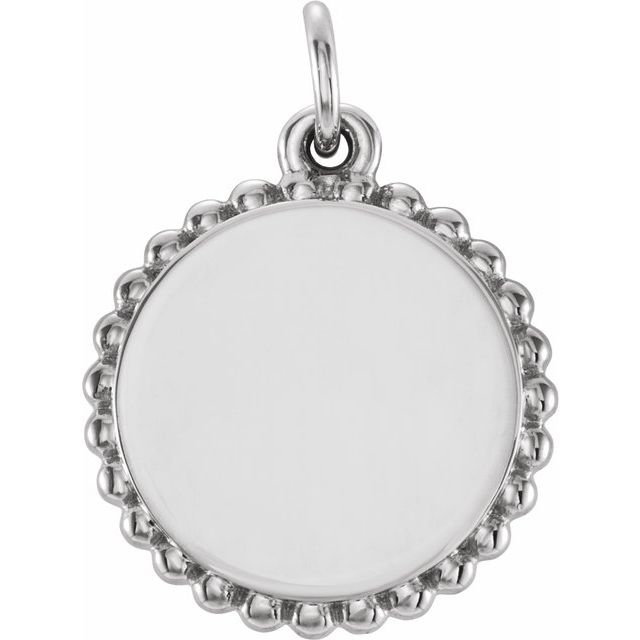 Engravable 14K White Gold Beaded Disc Pendant - Polished Finish