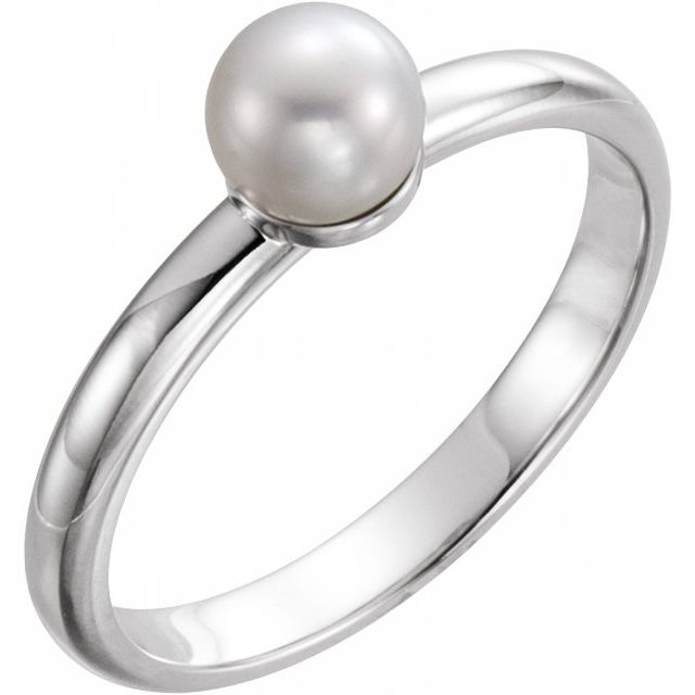 14K Gold Cultured White Freshwater Pearl Ring