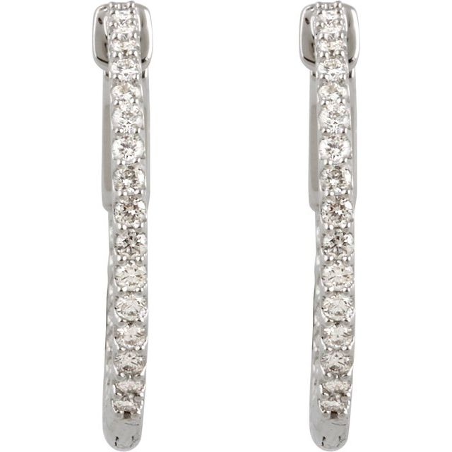 14K White 1/4 CTW Natural Diamond Inside-Outside 14.5 mm Hinged Hoop Earrings