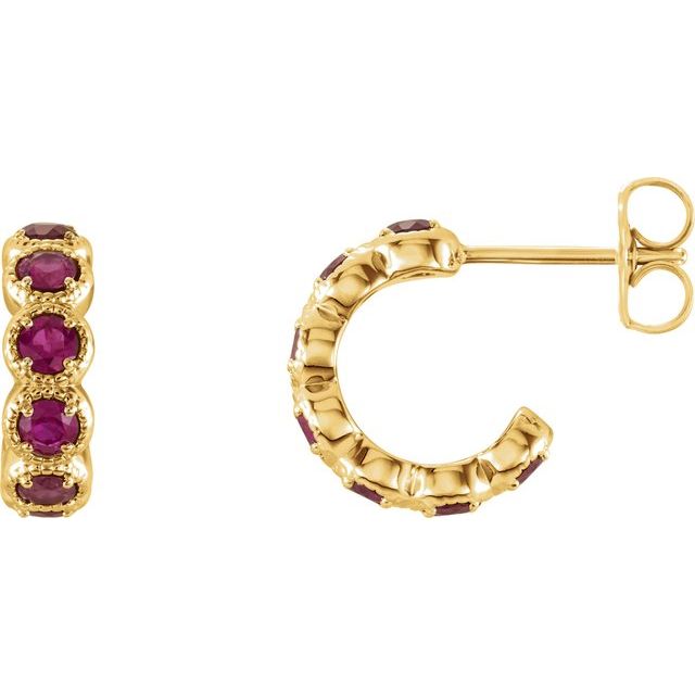 Natural Ruby & Gemstone Hoop Earrings Crafted in 14K Gold, Silver & Platinum