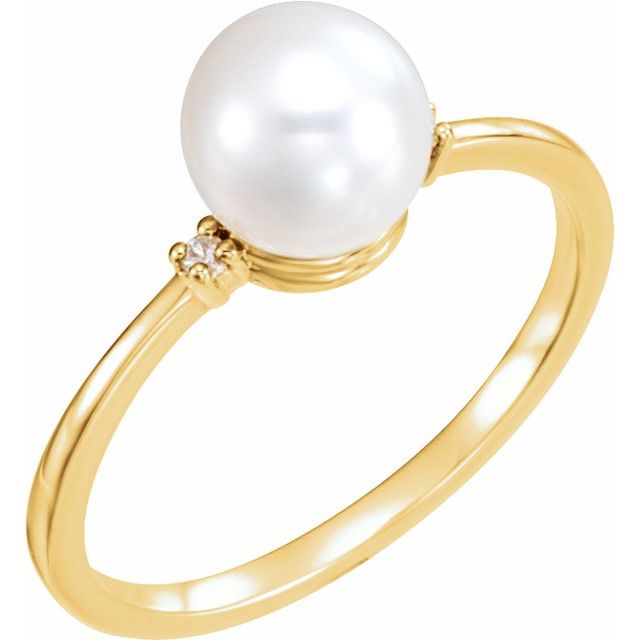 14K White Gold Freshwater Pearl & Diamond Accent Ring