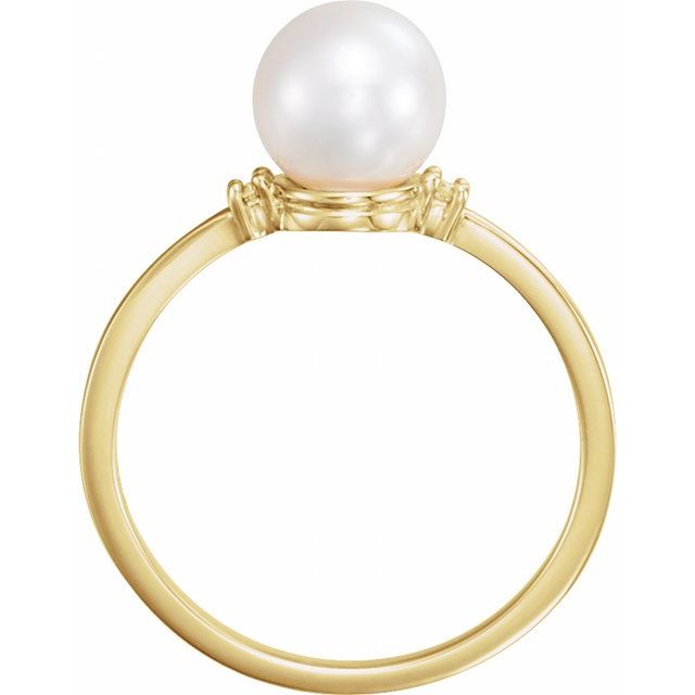 14K White Gold Freshwater Pearl & Diamond Accent Ring