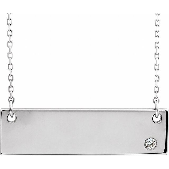 14K Gold Natural Diamond Engravable Bar Necklace