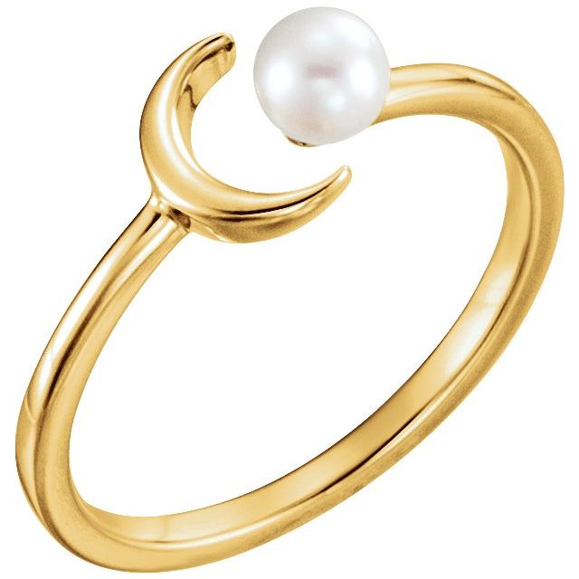 14K White Gold Freshwater Pearl Crescent Moon Ring – Celestial Elegance