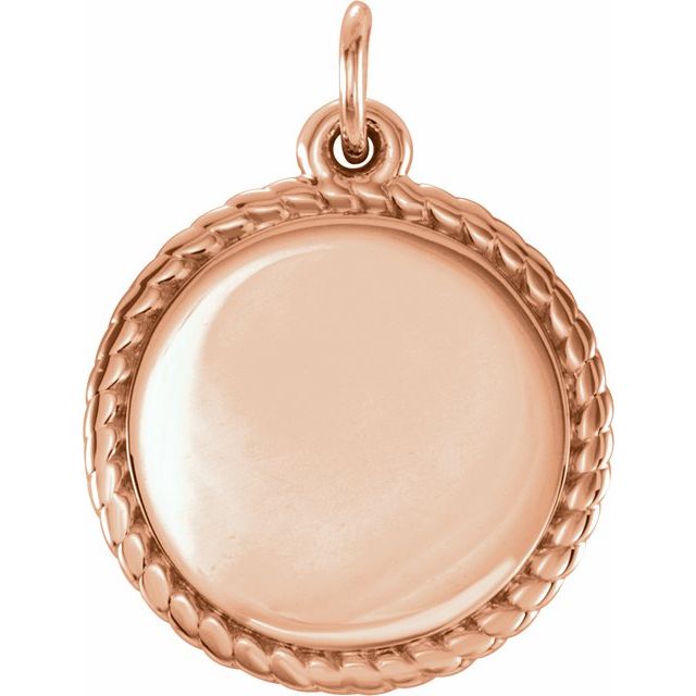 14K Gold Engravable Round Rope Pendant