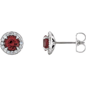 1/8 CTW Natural Mozambique Garnet and Diamond Earrings in 14K Gold