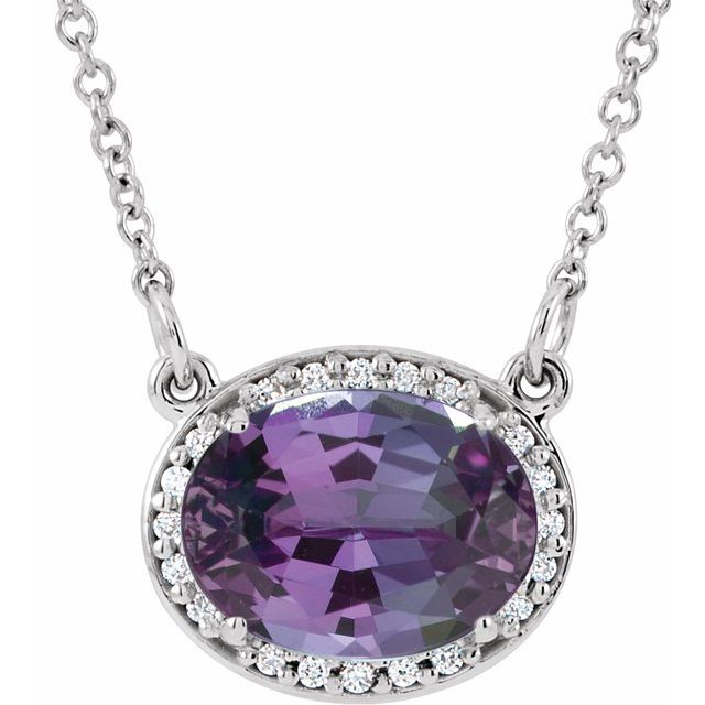 1/100 CTW Lab-Grown Emerald and Natural Diamond Oval Necklace in 14K Gold