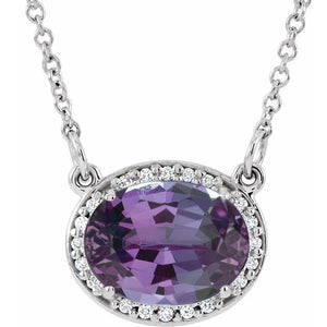 1/100 CTW Lab-Grown Emerald and Natural Diamond Oval Necklace in 14K Gold