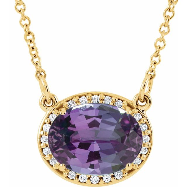 1/100 CTW Lab-Grown Emerald and Natural Diamond Oval Necklace in 14K Gold