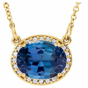 1/100 CTW Lab-Grown Emerald and Natural Diamond Oval Necklace in 14K Gold