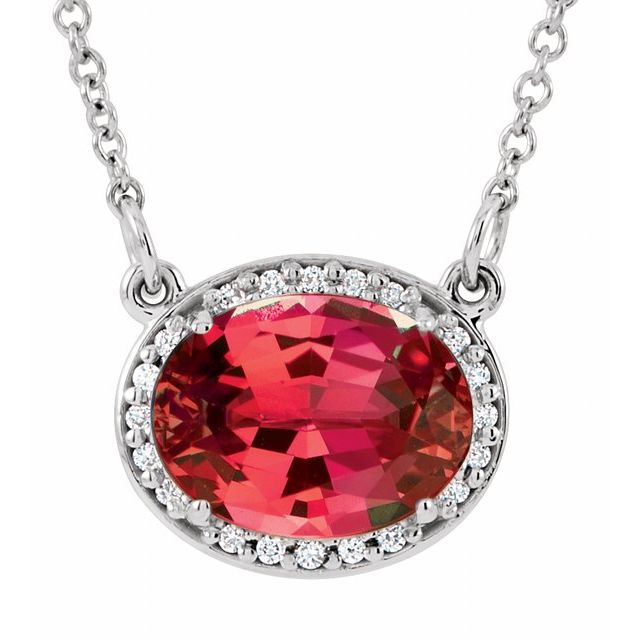 1/100 CTW Lab-Grown Emerald and Natural Diamond Oval Necklace in 14K Gold