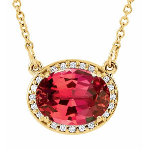 1/100 CTW Lab-Grown Emerald and Natural Diamond Oval Necklace in 14K Gold