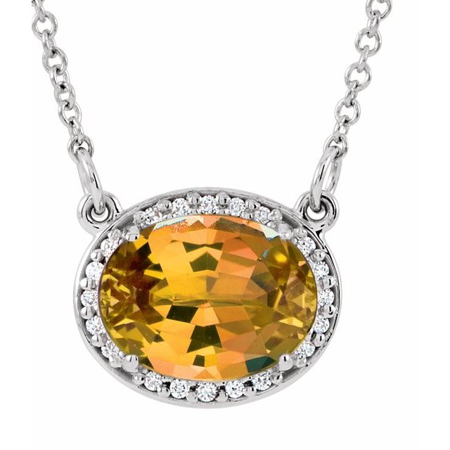 1/100 CTW Oval Natural Aquamarine and Diamond Necklace Crafted in 14K Gold